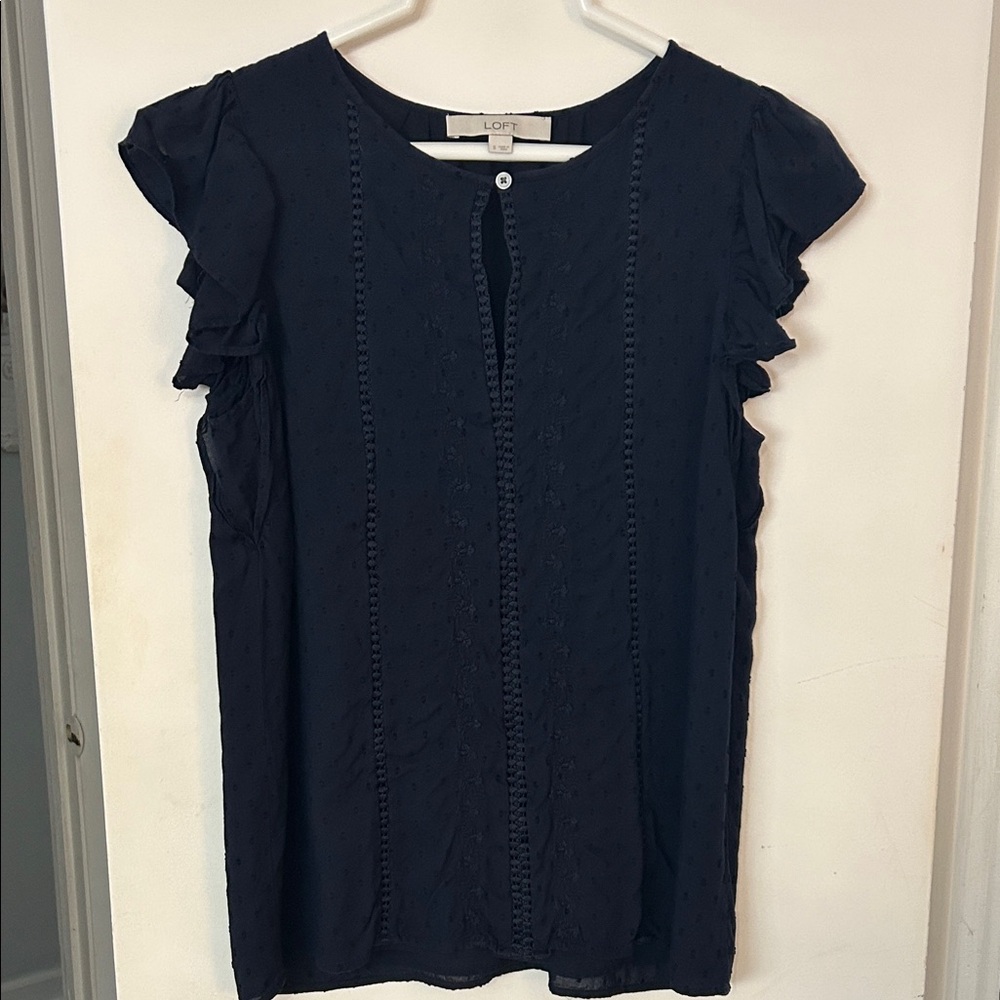 LOFT Dark Blue Ruffle Sleeve Blouse